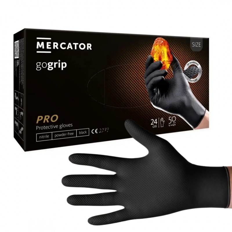 Mercator gogrip púdermentes nitril kesztyű, fekete, 50 db