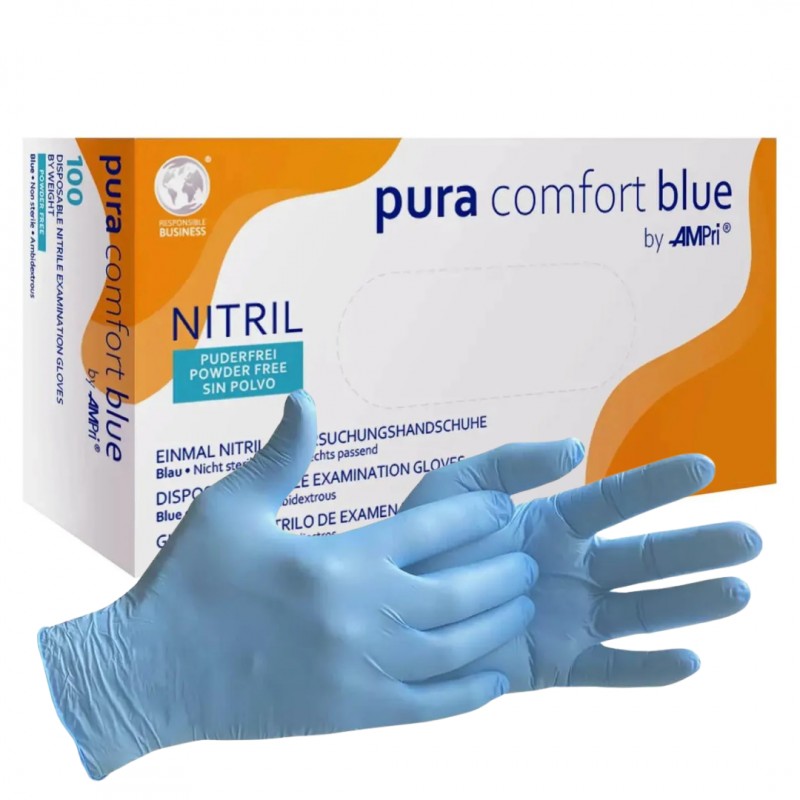 AMPri pura comfort nitril kesztyű, kék, 100 db