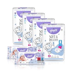 4x Bella Baby Happy Midi pelenka 70 db + 2x Happy Allantoin + E-vit. nedves babatörlőkendő 64