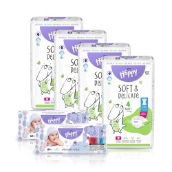 4x Bella Baby Happy Maxi pelenka 62 db + 2x Happy Allantoin + E-vit. nedves babatörlőkendő 64 db